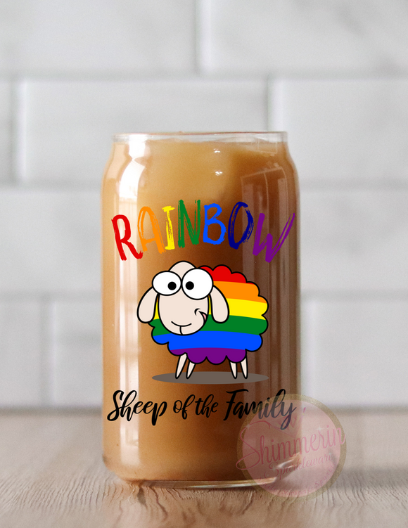 Rainbow Sheep of the Family Shimmerin' Glass Can Tumbler
