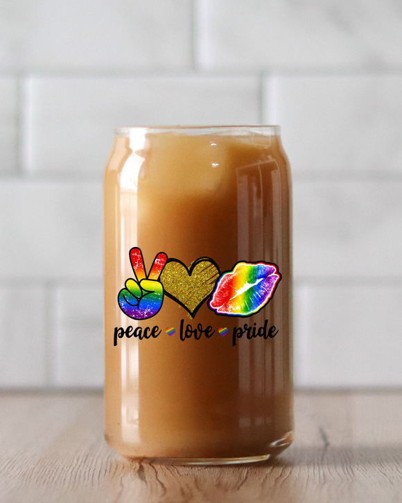 Peace Love Pride Shimmerin' Glass Can Tumbler