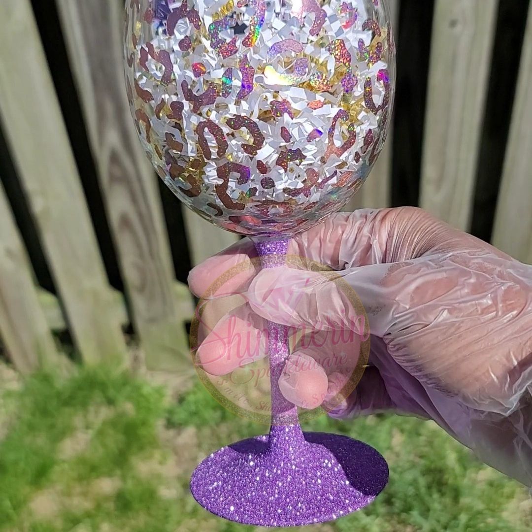 Rainbow Leopard Glitter Dipped Shimmerin' Red Wine Glass  Shimmerin'  Sparkleware